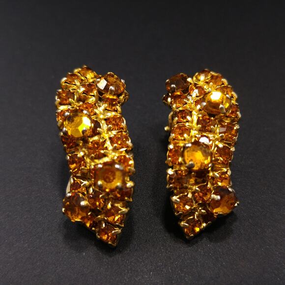 Alice Caviness Topaz Rhinestone Earrings, 1960s Vintage Jewelry - Picture 2 of 10